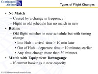5/25/2015 Operations Research Group Continental Airlines Bridging Schedule Changes When Bookings Exist Judy Pastor Continental... 