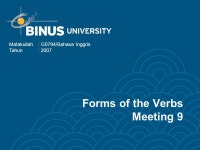 Forms of the Verbs Meeting 9 Matakuliah: G0794/Bahasa Inggris Tahun: ppt download