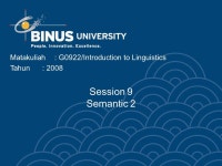 Matakuliah: G0922/Introduction to Linguistics Tahun: 2008 Session 9 Semantic ppt download