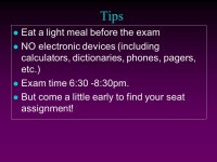 1 Midterm Review COMP 102. Tips l Eat a light meal before the exam l NO electronic devices (including calculators, dictionaries... 