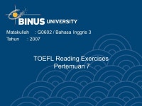 TOEFL Reading Exercises Pertemuan 7 Matakuliah: G0602 / Bahasa Inggris 3 Tahun: ppt download