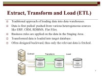 1 A Comparative Study between ETL and E-LT approaches for loading data into a Data Warehouse Vikas Ranjan CSCI ppt download