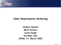Mar Uwho Requirements Gathering Andrew Newton Mark Kosters Leslie Daigle VeriSign Labs APNIC 13, March ppt download