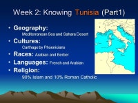 Wandering in Tunisia ---through traveling, literary works and movies Course: Advanced English Class Presenter & Teacher: Tricia... 