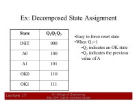 1 KU College of Engineering Elec 204: Digital Systems Design Lecture 17 Design a clock synchronous sequential circuit with two... 