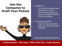 Use the Computer to Draft Your Poems Objective: –To use the fundamental features of a word processing program to type a... 