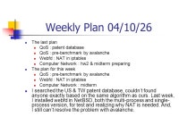 Weekly Plan 04/11/01 The last plan QoS : pre-benchmark by avalanche Webfd : NAT in iptables Computer Network : midterm. -  ppt... 