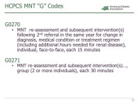 Review of Codes, Coverage Trends and Advocacy Resources Pam Michael, MBA, RD Director, American Dietetic Association Nutrition... 