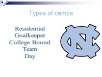 Types of camps Location Chapel Hill, N. Carolina Why? Comfortable college campus Variety of soccer fields Dorm rooms available... 
