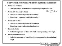 #1 Lec # 2 Winter EECC341 - Shaaban Positional Number Systems A number system consists of an order set of symbols (digits) with... 