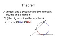 Theorem A tangent and a chord intersect at a point, it makes angles that are ½ the intercepted arc. -  ppt download