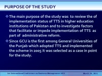 TTS IN HIGHER EDUCATION INSTITUTIONS 1st International Conference on Business Management 2011 Tuesday March 29, 2011 AN... 