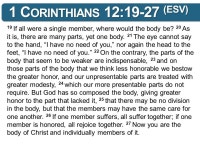12 For just as the body is one and has many members, and all the members of the body, though many, are one body, so it is with... 