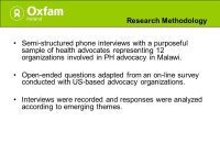 Public Health Advocacy in Low Income Settings: Views and Experiences on Effective Strategies and Evaluation of Health Advocates... 