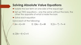 Review #1. SOLVING LINEAR EQUATIONS, INEQUALITIES AND ABSOLUTE VALUES  Multi-Step Equations  Solve each equation. Check your... 