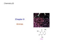 Chapter 8 Amines Chemistry 20. Amines: Are derivatives of ammonia NH 3. Contain N attached to one or more alkyl (Aliphatic amine)... 