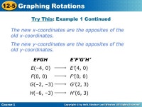 12-5 Graphing Rotations Course 1 Warm Up Warm Up Lesson Presentation Lesson Presentation Problem of the Day Problem of the Day.... 