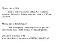 Marker Assisted Selection in Tomato Pathway approach for candidate gene identification and introduction to metabolic pathway... 