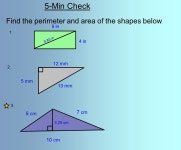 5-Min Check Find the perimeter and area of the shapes below in 9 in 9.85 in 5 mm 12 mm 13 mm 5 cm 7 cm 10 cm 3.25 cm. -  ppt download