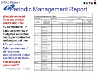 DIRAC Phase 1 Reporting, Dec. 1 st, 2005 Reporting to the Commission Periodic Reports Interim Activity Reports Project... 