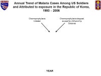 Malaria, A Re-emerging Health Threat to the Republic of Korea COL (Ret) Terry A. Klein, PhD Regional Emerging Infectious Disease... 