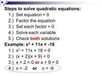 SWBAT… solve quadratic equations Tues, 2/7 Agenda 1. Warm-up (15 min) 2. Solving quadratic equations (10 min) 3. Graphing... 