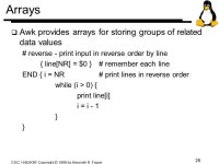 CISC 1480/KRF Copyright © 1999 by Kenneth R. Frazer 1 AWK q A programming language for handling common data manipulation tasks... 