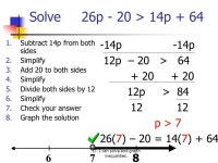 Entry Task Solve for the given variable 1) A = ½bh for h 2) ax + bx = c solve for x LT: I can solve and graph inequalities.... 