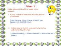 Tables 1 Tables are used to show information in a clear and tidy way. The following table shows the eye colour of a 3 rd year... 