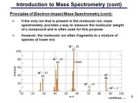 MC 13.3 Spectroscopy, Pt III 1 Introduction to Mass Spectrometry (cont) Principles of Electron-Impact Mass Spectrometry:  A mass... 