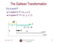 Jaehoon Yu 1 PHYS 3313 – Section 001 Lecture #3 Wednesday, Sept. 5, 2012 Dr. Jaehoon Yu Galilean Transformation. -  ppt... 