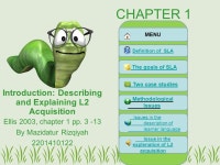 CHAPTER 1 Introduction: Describing and Explaining L2 Acquisition Ellis 2003, chapter 1 pp By Mazidatur Rizqiyah MENU Definition... 
