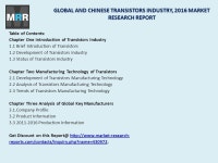 GLOBAL AND CHINESE TRANSISTORS INDUSTRY, 2016 MARKET RESEARCH REPORT Published By -> Prof Research Published-> Jan 2016 No. of... 