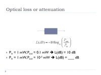 EIE 696/ENE 623 Optical Communication Lecture 2. Optical loss... 1 mW  L(dB) = 10 dB  P in = 1 mW, P out = ppt download