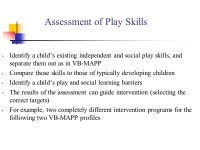 A Behavioral Analysis of Play Mark L. Sundberg Behavior Analysis Center for Autism and Cindy A. Sundberg Parenting Partnership.... 