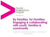 Leading Recovery: National Conference on Peer Support April 27-29, 2016 By Families, for Families: Engaging & collaborating with... 