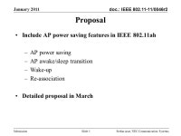 Doc.: IEEE /0046r2 January 2011 Stefan Aust, NEC Communication Systems Submission Slide 1 AP Power Saving Authors: Date: January... 