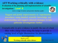 APP Assessing pupils’ progress KS3 Science Levelled criteria with suggested examples Main menu AF1, AF2, AF3, AF4, AF5 Overview... 