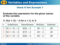 Warm Up Evaluate  2(3) Course Variables and Expressions 5. 7(2.9)  (1.4) (9) + (3)  ppt download