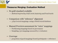 OAEI 2007: Library Track Results Antoine Isaac, Lourens van der Meij, Shenghui Wang, Henk Matthezing Claus Zinn, Stefan Schlobach... 