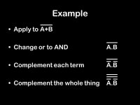 De Morgans Law. Some expressions dont simplify easily For example ABC + A + C De Morgans laws can help with expressions of this... 