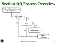 Section 4(f) Section 6(f). Section 4(f) Process Overview 2 Project Initiation Package Field Review 4(f) Property Present Use... 