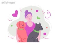 Happy pets card or poster template with man hugging dogs, vector illustration. (1459720199) - 게티이미지뱅크