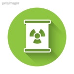 Black Radioactive waste in barrel icon isolated on transparent background. Barrel with radioactive and toxic substance is spilled. Vector... 