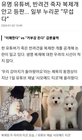 더쿠 - 유명 유튜버, 반려견 죽자 복제개 안고 등판... 일부 누리꾼 “무섭다”