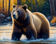 Brown bear in river amidst forest scenery | Deep Dream Generator Roaring Grizzly: A Dynamic Splash | Deep Dream Generator