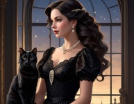 Elegant Woman in Vintage Black Dress with Cat | Deep Dream Generator Elegant Woman and Cat at Sunset Soiree | Deep Dream Generator