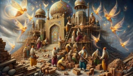 Grand Mosque Under Construction with Ethereal Fairies | Deep Dream Generator Djinn 06: Construction of a Home | Deep Dream Generator