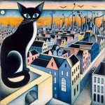 Black Cat on Rooftop Overlooking Colorful Cityscape | Deep Dream Generator Mystical modern Cat ... | Deep Dream Generator