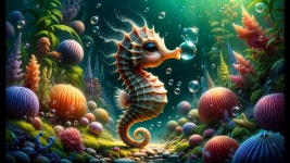 Vibrant Underwater Scene with Seahorse and Coral Garden | Deep Dream Generator Blowing Bubbles | Deep Dream Generator
